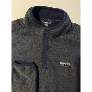 Eddie Bauer Sweater Fleece Men's Heather Navy Long Sleeve Pullover Snap Large